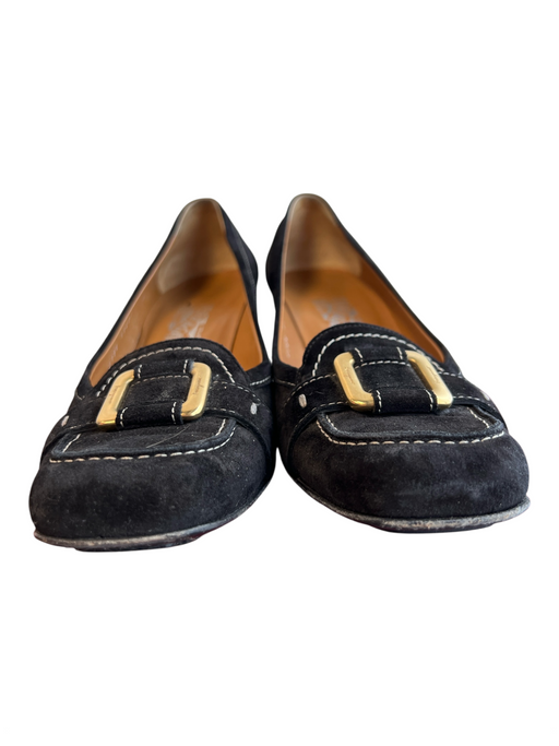 Salvatore Ferragamo Shoe Size 10.5 Black Calf suede Leather Square Toe Shoes Black / 10.5