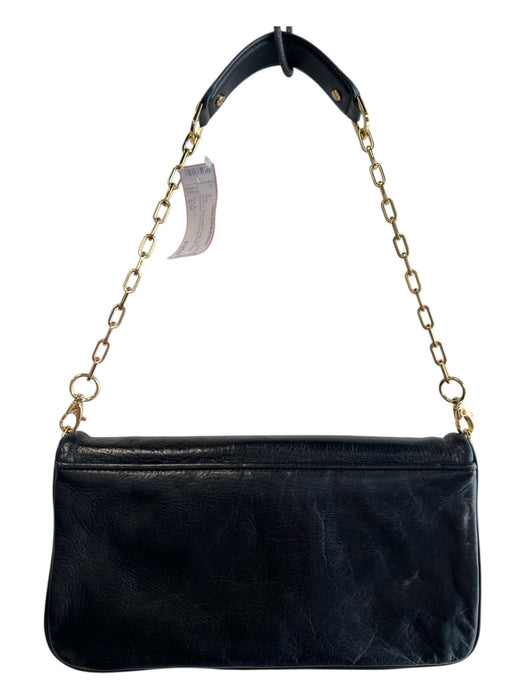 Tory Burch Black & Gold Leather Logo Gold Hardware Shoulder Bag Chain Bag Black & Gold / S/M