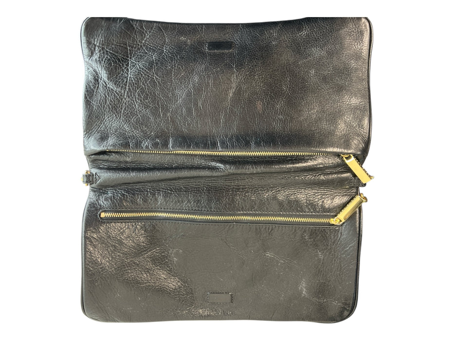 Tory Burch Black & Gold Leather Logo Gold Hardware Shoulder Bag Chain Bag Black & Gold / S/M