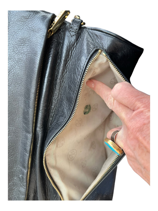 Tory Burch Black & Gold Leather Logo Gold Hardware Shoulder Bag Chain Bag Black & Gold / S/M