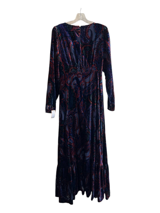 By Anthropologie Size 10 Navy & Multi Viscose & Nylon Crushed Velvet Maxi Dress Navy & Multi / 10