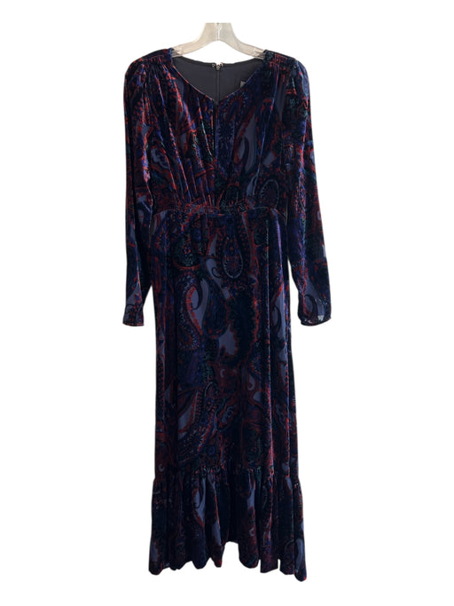 By Anthropologie Size 10 Navy & Multi Viscose & Nylon Crushed Velvet Maxi Dress Navy & Multi / 10