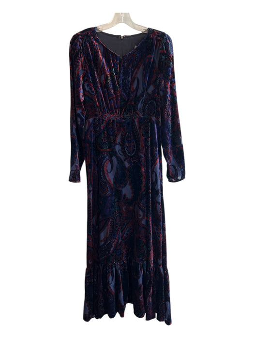 By Anthropologie Size 10 Navy & Multi Viscose & Nylon Crushed Velvet Maxi Dress Navy & Multi / 10
