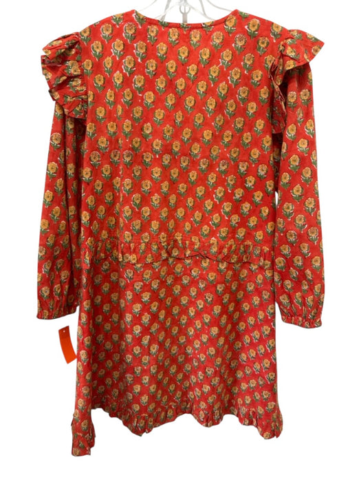 Sunshine Tienda Size M Orange & Multi Cotton Keyhole Front Floral Print Dress Orange & Multi / M