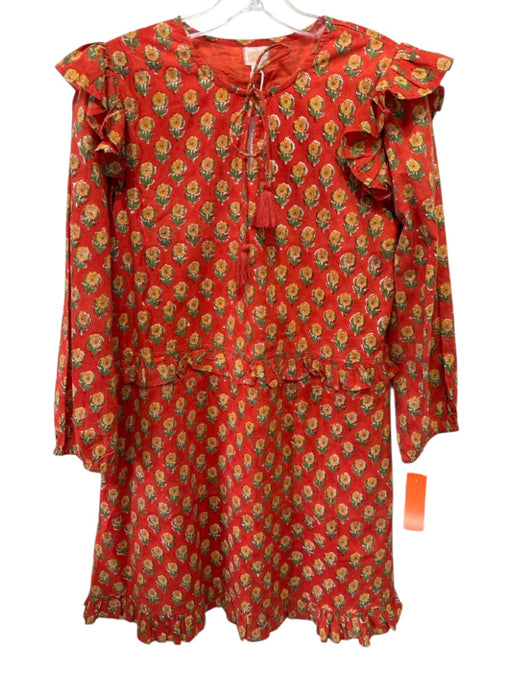 Sunshine Tienda Size M Orange & Multi Cotton Keyhole Front Floral Print Dress Orange & Multi / M
