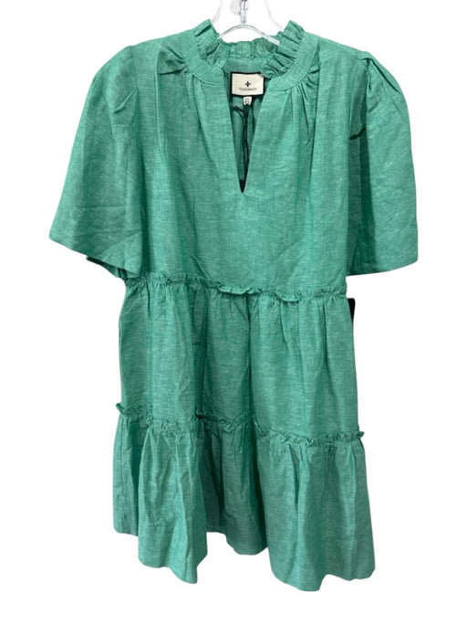 Tuckernuck Size XS Green Linen Blend V Neck Short Sleeve Above knee Dress Green / XS