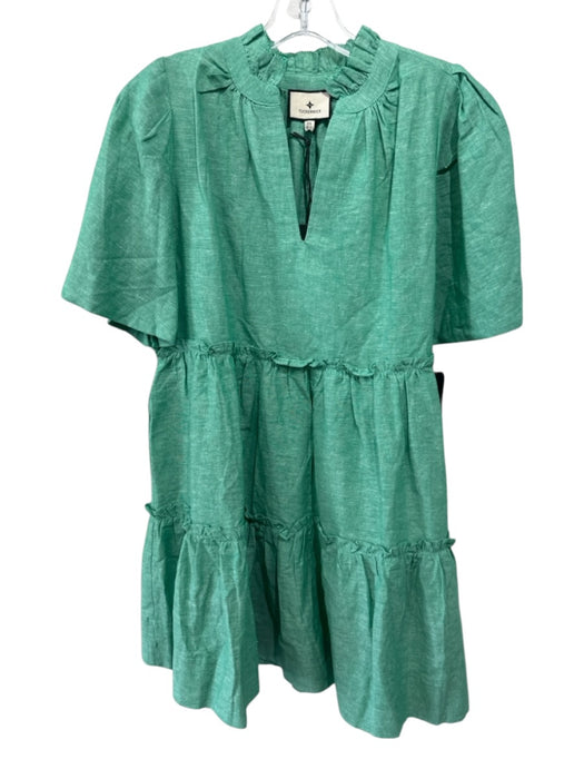 Tuckernuck Size XS Green Linen Blend V Neck Short Sleeve Above knee Dress Green / XS