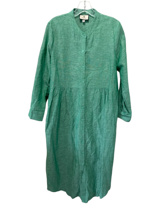 Tuckernuck Size XS Green Linen Blend V Neck Long Sleeve Maxi Button Front Dress Green / XS