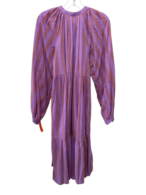 Matta Size XL Purple & Muted Red Cotton Keyhole Front Striped Long Sleeve Dress Purple & Muted Red / XL