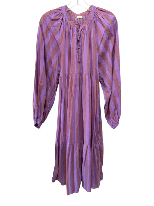 Matta Size XL Purple & Muted Red Cotton Keyhole Front Striped Long Sleeve Dress Purple & Muted Red / XL