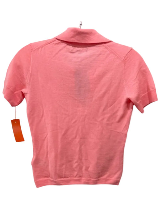 J Crew Size S Salmon Pink Merino Wool V Neck Collared Short Sleeve Knit Top Salmon Pink / S