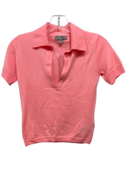 J Crew Size S Salmon Pink Merino Wool V Neck Collared Short Sleeve Knit Top Salmon Pink / S