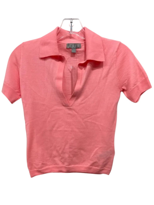 J Crew Size S Salmon Pink Merino Wool V Neck Collared Short Sleeve Knit Top Salmon Pink / S