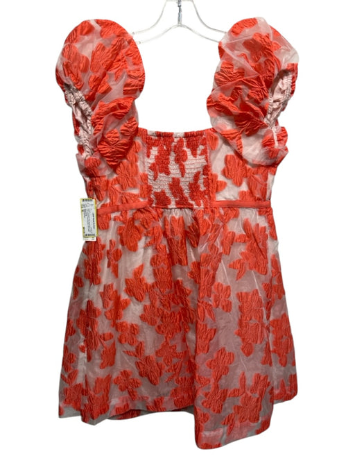 Anthropologie Size M Orange & Pink Nylon Blend Short Puff Sleeve Baby Doll Dress Orange & Pink / M