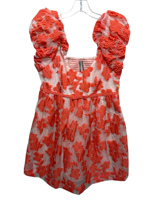 Anthropologie Size M Orange & Pink Nylon Blend Short Puff Sleeve Baby Doll Dress Orange & Pink / M
