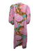 Lanhtropy Size M Pink, Brown & Blue Linen Abstract Floral 1/2 Puff Sleeve Dress Pink, Brown & Blue / M