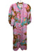 Lanhtropy Size M Pink, Brown & Blue Linen Abstract Floral 1/2 Puff Sleeve Dress Pink, Brown & Blue / M