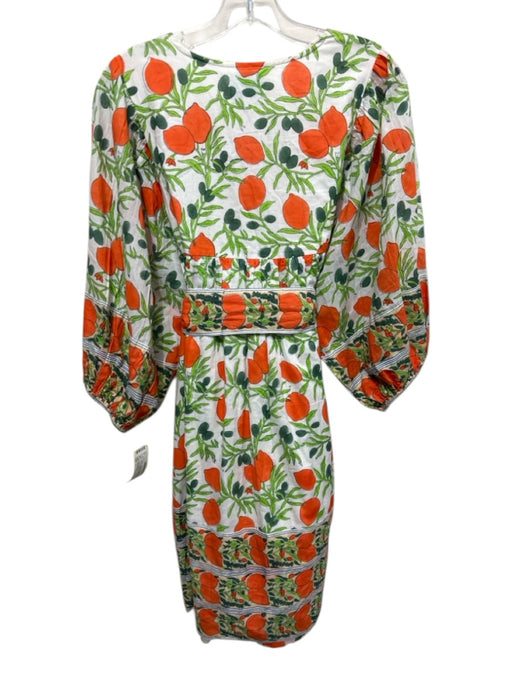 ISLAPAYAL Size L White, Green & Orange Cotton Botanical Print Oranges Dress White, Green & Orange / L