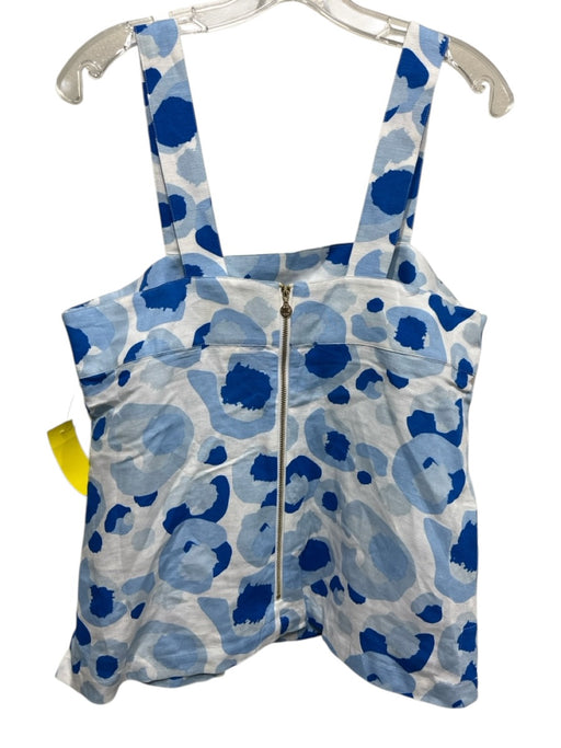 Emily McCarthy Size M White & Mixed Blues Linen Blend Sleeveless Back Zip Top White & Mixed Blues / M