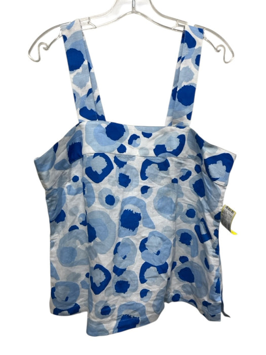 Emily McCarthy Size M White & Mixed Blues Linen Blend Sleeveless Back Zip Top White & Mixed Blues / M