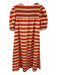 Sunshine Tienda Size M Orange & Multi Cotton Striped Band Puff Sleeve Midi Dress Orange & Multi / M
