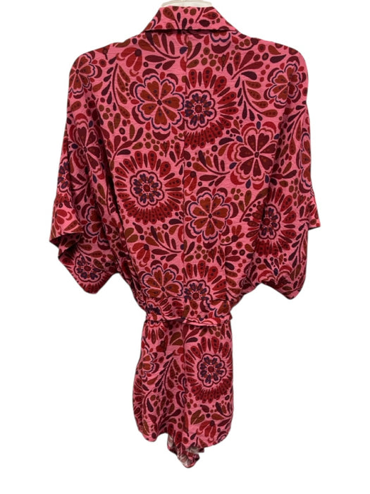Olivaceous Size M Pink Black Blue & White Rayon Blend Floral Tie belt Romper Pink Black Blue & White / M