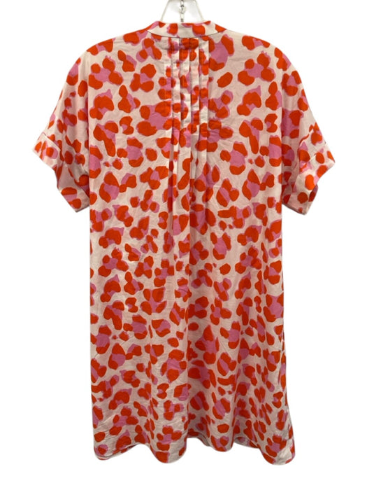 Diane Von Furstenberg Size M White, Orange & Pink Cotton V Neck Pintuck Dress White, Orange & Pink / M
