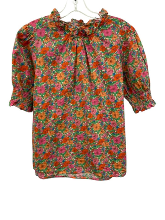 J Crew Size M Pink, White & Multi Cotton Floral Keyhole Back Puff Sleeve Top Pink, White & Multi / M