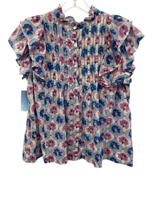 Oliphant Size M White, Blue & Multi Cotton floral print Pintuck Sleeveless Top White, Blue & Multi / M