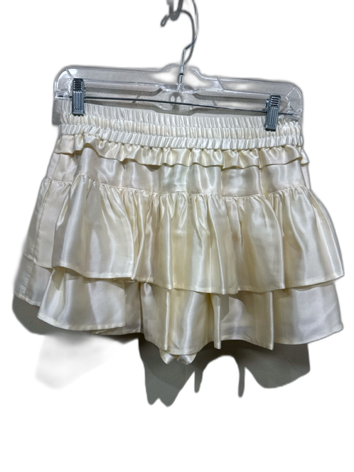 Shug! Size S Cream Silk Satin Ruffle Drawstring Mini Shorts Cream / S