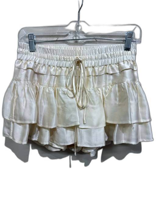 Shug! Size S Cream Silk Satin Ruffle Drawstring Mini Shorts Cream / S