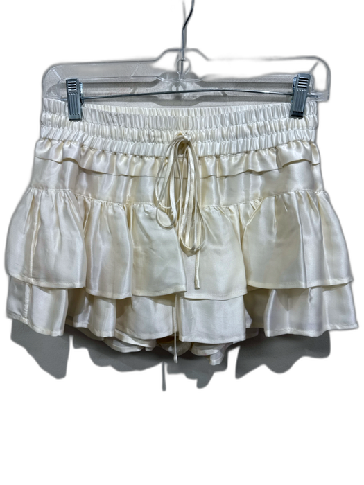 Shug! Size S Cream Silk Satin Ruffle Drawstring Mini Shorts Cream / S