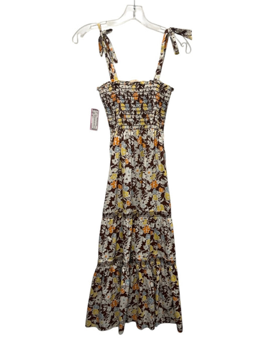Tory Burch Size XS brown, blue, orange Cotton Blend Sleeveless Floral Dress brown, blue, orange / XS