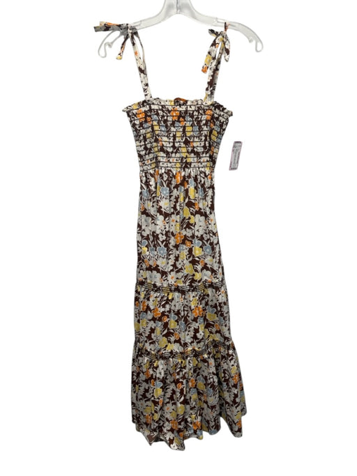Tory Burch Size XS brown, blue, orange Cotton Blend Sleeveless Floral Dress brown, blue, orange / XS