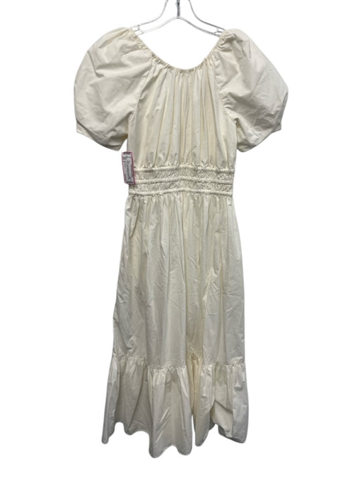 Ulla Johnson Size 2 Cream White Cotton Short Puff Sleeve Elastic Waist Dress Cream White / 2