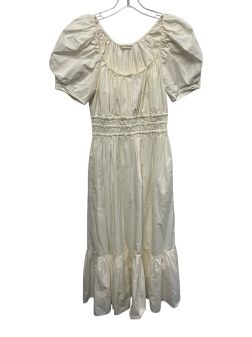 Ulla Johnson Size 2 Cream White Cotton Short Puff Sleeve Elastic Waist Dress Cream White / 2