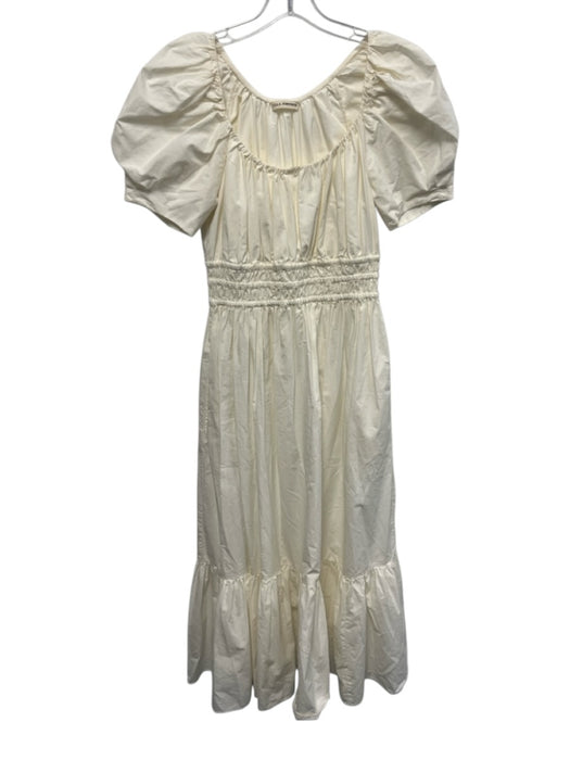 Ulla Johnson Size 2 Cream White Cotton Short Puff Sleeve Elastic Waist Dress Cream White / 2
