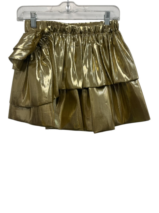 Love Shack Fancy Size XS Metallic Gold Silk Elastic Waist Tiered Mini Skirt Metallic Gold / XS
