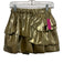 Love Shack Fancy Size XS Metallic Gold Silk Elastic Waist Tiered Mini Skirt Metallic Gold / XS