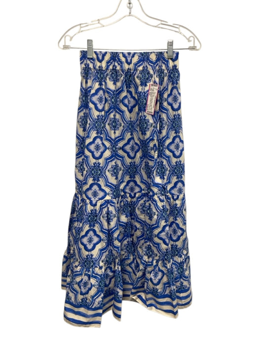 Cara Cara Size XXS Blue, Green, White Cotton Elastic Waist Floral Maxi Skirt Set Blue, Green, White / XXS