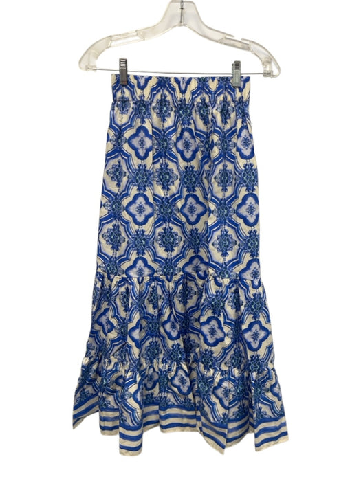 Cara Cara Size XXS Blue, Green, White Cotton Elastic Waist Floral Maxi Skirt Set Blue, Green, White / XXS