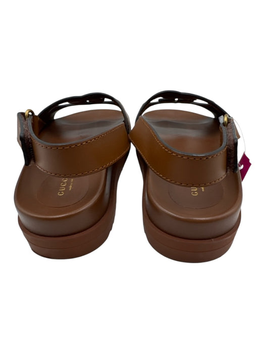 Gucci Shoe Size 38 Brown Leather Upper open toe Interlocking GG Velcro Sandals Brown / 38