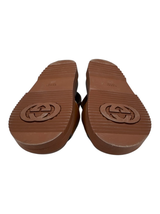 Gucci Shoe Size 38 Brown Leather Upper open toe Interlocking GG Velcro Sandals Brown / 38