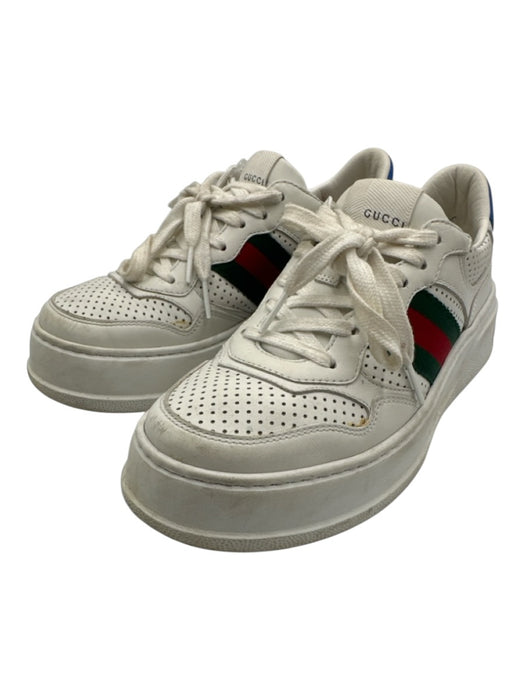Gucci Shoe Size 38.5 White, Green, Red Leather Upper Lace Up Gucci Web Sneakers White, Green, Red / 38.5