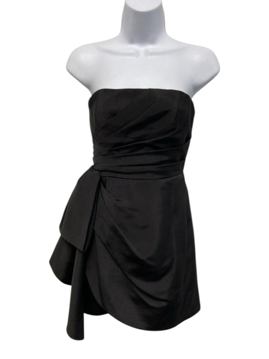 ML Monique Lhuillier Size 0 Black Rayon Blend Gathered Drape Detail Mini Dress Black / 0