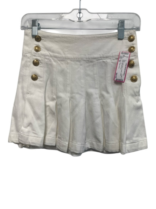 Alice + Olivia Jeans Size 24 White Cotton Blend Pleated Button Sides Mini Skirt White / 24