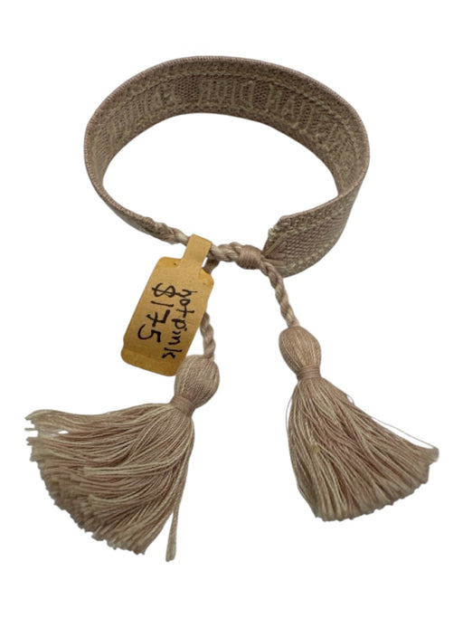 Christian Dior Pale Pink & Cream Cotton Logo Tassel Adjustable Bracelet Pale Pink & Cream