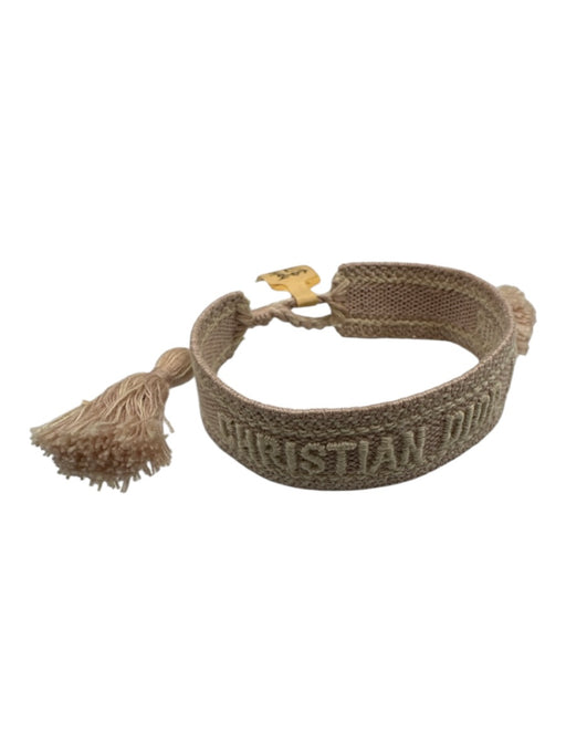 Christian Dior Pale Pink & Cream Cotton Logo Tassel Adjustable Bracelet Pale Pink & Cream