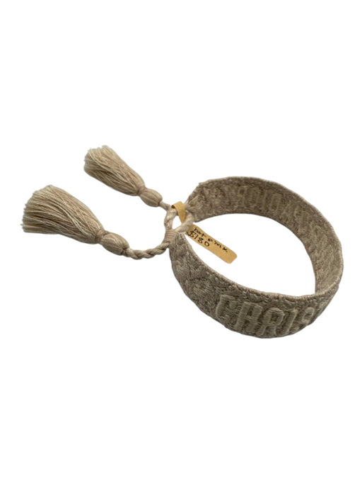 Christian Dior Beige & Cream Cotton Embroidered Logo Tassel Adjustable Bracelet Beige & Cream