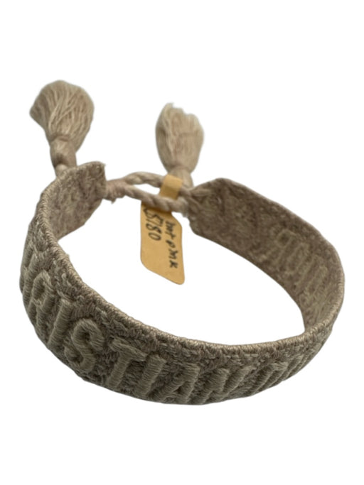 Christian Dior Beige & Cream Cotton Embroidered Logo Tassel Adjustable Bracelet Beige & Cream
